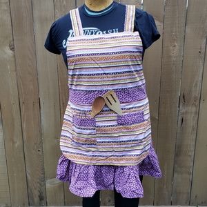 Vintage Style Purple and Mustard Yellow Handmade Ruffle Apron